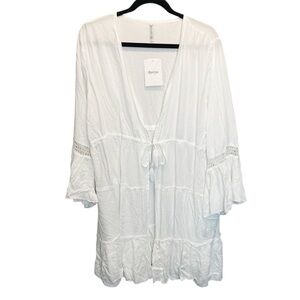 Raviya Plus Size Tie-Dyed Bell-Sleeve Cover-Up White 1X New